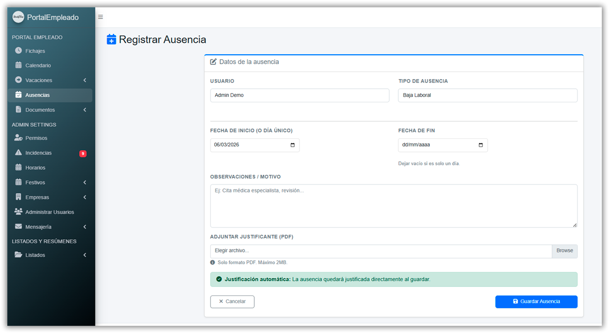 Gestión de Ausencias