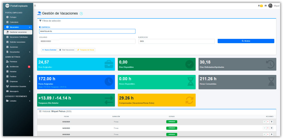 Gestión de vacaciones