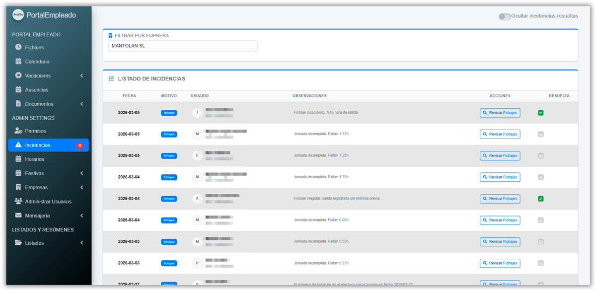 Gestión de incidencias